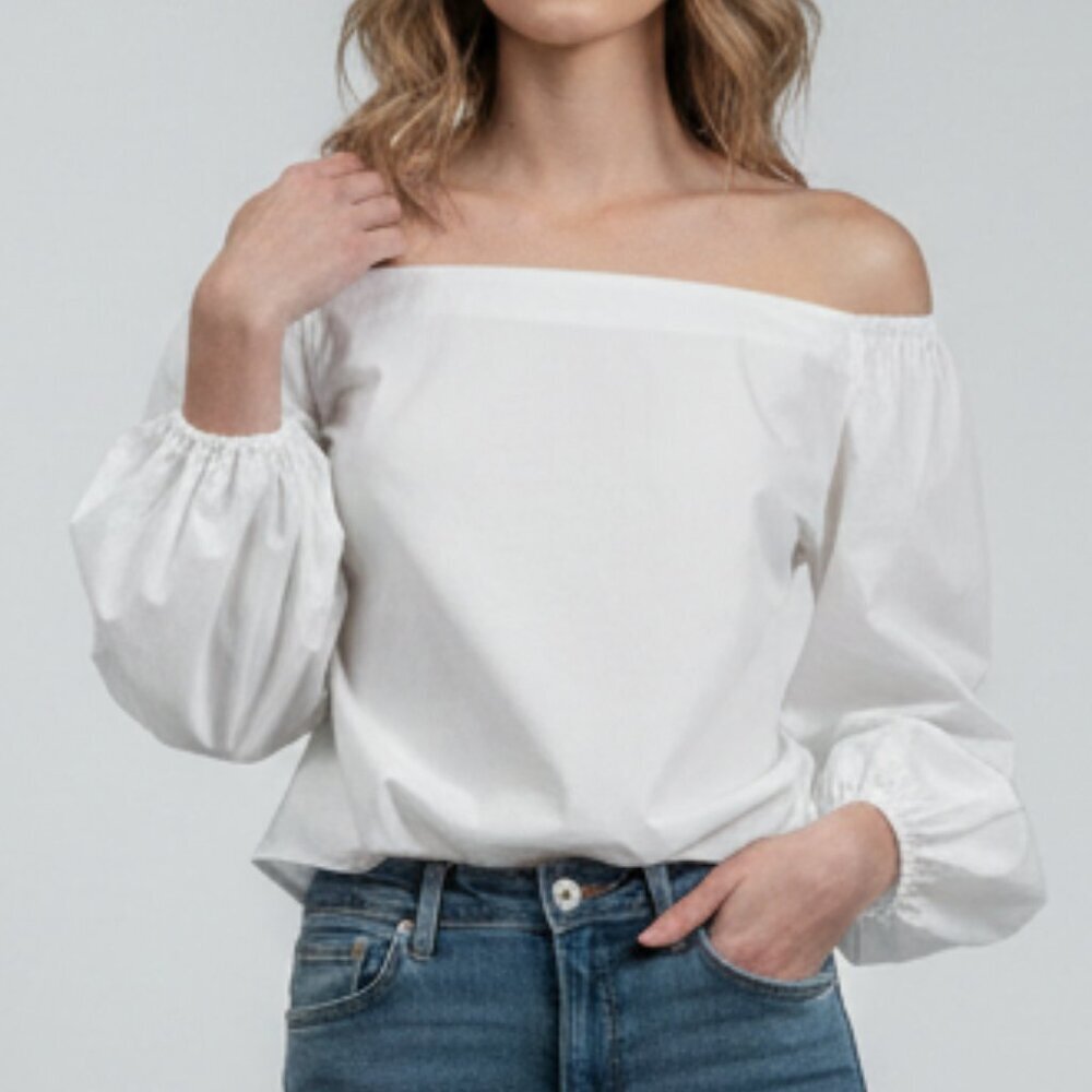 Caroline Constas White Off-The-Shoulder Puff Sleeve Blouse Size XS